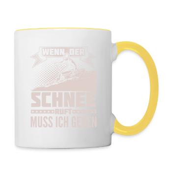 Telemark - Schnee ruft - Ich muss gehen - Tasse zweifarbig - Weiß/Gelb - Rechts
