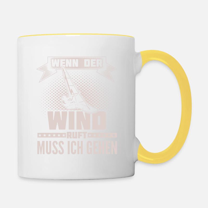 Windsurfen - Wind ruft - Ich muss gehen - Tasse zweifarbig - Weiß/Gelb