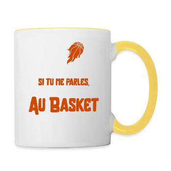 "Je suis au basket" - Mug contrasté - blanc/jaune - Droite