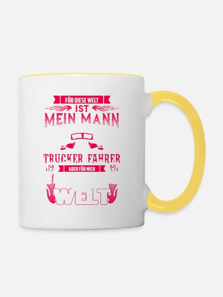 Truckerfahrer - Mein Mann - Meine Welt - Tasse zweifarbig - Weiß/Gelb