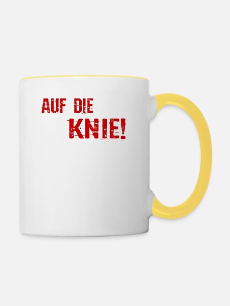 Motorrad - Auf die Knie Superbike - T-Shirt - Tasse zweifarbig - Weiß/Gelb