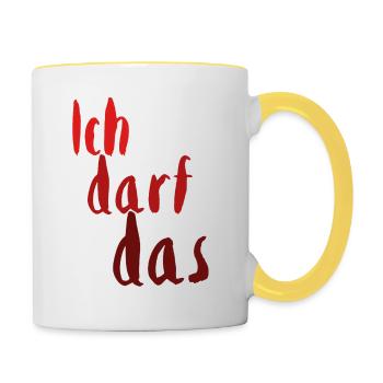 Ich darf das rot1 - Tasse zweifarbig - Weiß/Gelb - Rechts