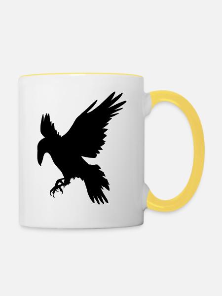 Schwarzer Rabe - Tasse zweifarbig - Weiß/Gelb