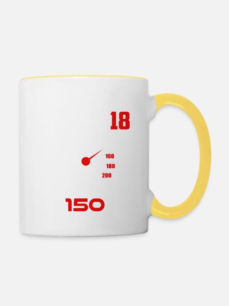 Geburtstag Superbike · 18 Jahre · Shirt · Tacho - Tasse zweifarbig - Weiß/Gelb