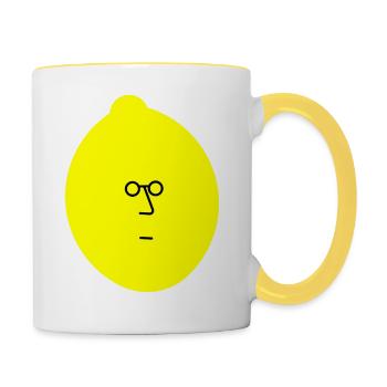 Citron avec le visage - Mug contrasté - blanc/jaune - Droite