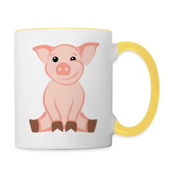 Schwein - Tasse zweifarbig - Weiß/Gelb - Rechts