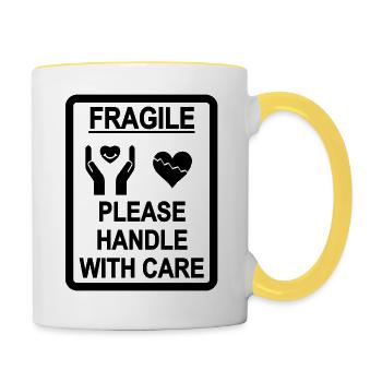 black fragile heart - Contrasting Mug - white/yellow - Right