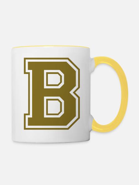 B - Buchstabe - Tasse zweifarbig - Weiß/Gelb