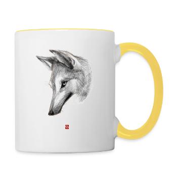 Skizzenhafter Wolf - Tasse zweifarbig - Weiß/Gelb - Rechts