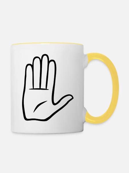 High 5, Hand - Tasse zweifarbig - Weiß/Gelb