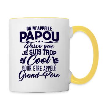 Papou - Trop Cool pour être appelé Grand-Père - Mug contrasté - blanc/jaune - Droite