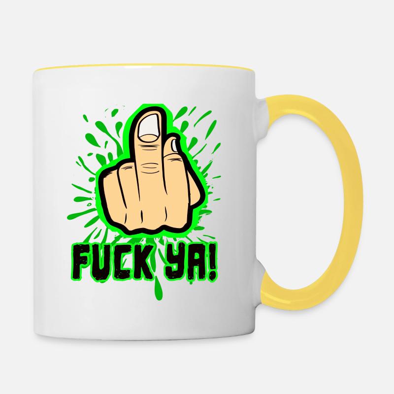 Doigt du milieu te baise - Mug contrasté - blanc/jaune