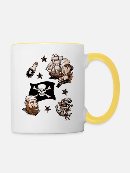 Seemann Liebe Tattoo - Tasse zweifarbig - Weiß/Gelb
