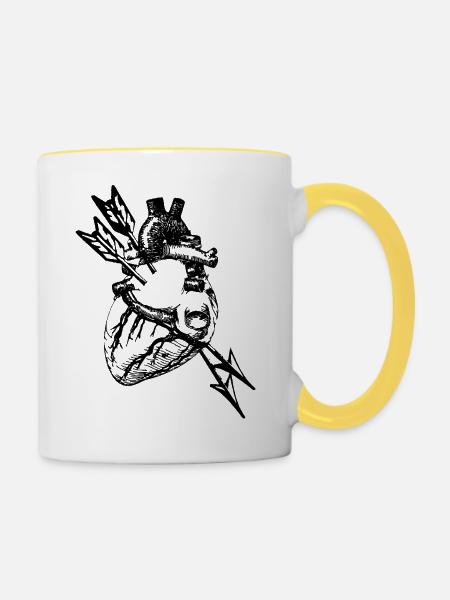Herz/ Herz - Tasse zweifarbig - Weiß/Gelb