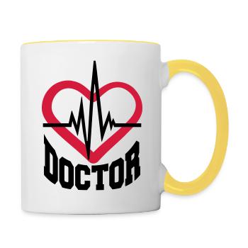 doctor herz Stethoskop abhoeren herzschlag puls ve - Tasse zweifarbig - Weiß/Gelb - Rechts