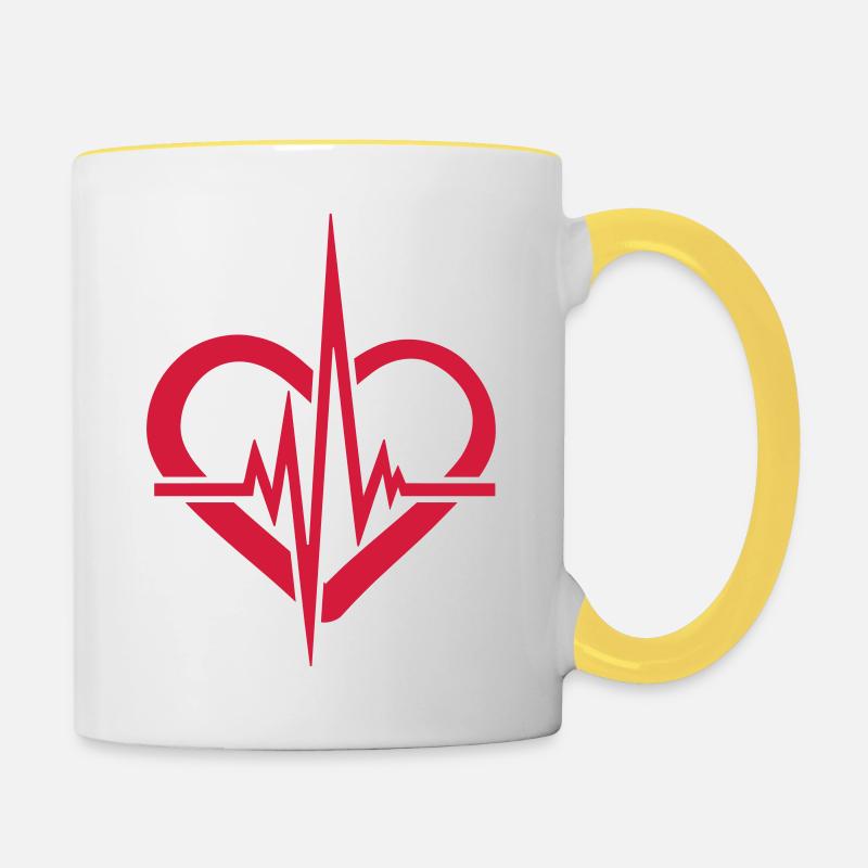 coeur stéthoscope écouter rythme cardiaque pouls médecin - Mug contrasté - blanc/jaune
