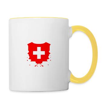 Schweiz Mein Land Meine Heimat Mundart Geschenk - Tasse zweifarbig - Weiß/Gelb - Rechts