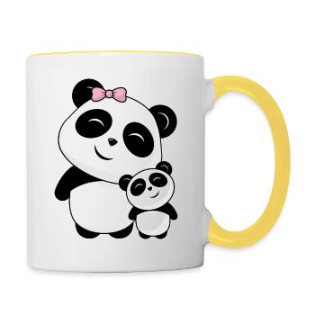 Niedliche Pandas Panda Geschwister Freunde Familie - Tasse zweifarbig - Weiß/Gelb - Rechts