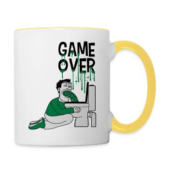 jeu sur toilette wc toilette puke vomir pause - Mug contrasté - blanc/jaune - Droite
