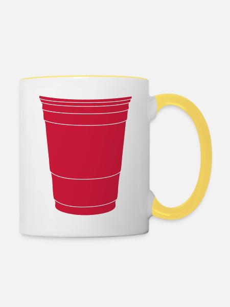 Roter Becher - Tasse zweifarbig - Weiß/Gelb