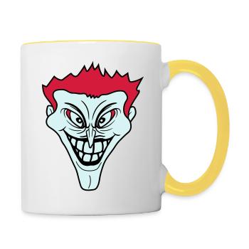 psycho psychopath verrueckt clown joker grinsen mu - Tasse zweifarbig - Weiß/Gelb - Rechts