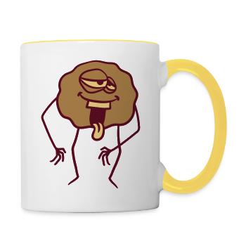 lachen kot baellchen scheisse kacke rund kreis bak - Tasse zweifarbig - Weiß/Gelb - Rechts
