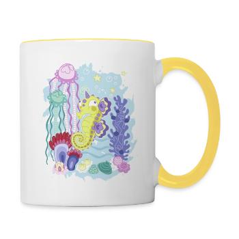Die Majestic Magic Seepferdchen Ecke - Tasse zweifarbig - Weiß/Gelb - Rechts