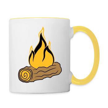 wood branch forest tree trunk woodcut forest fire bran - Contrasting Mug - white/yellow - Right