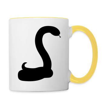 silhouette shadow snake face head gecko egg - Contrasting Mug - white/yellow - Right