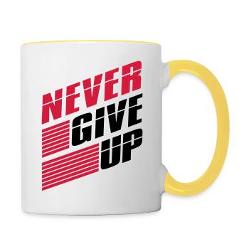 team logo balken striche we never give up niemals - Tasse zweifarbig - Weiß/Gelb - Rechts