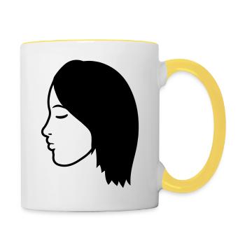 kopf gesicht weiblich frau girl maedchen huebsch s - Tasse zweifarbig - Weiß/Gelb - Rechts