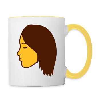 gesicht kopf weiblich frau girl maedchen huebsch s - Tasse zweifarbig - Weiß/Gelb - Rechts