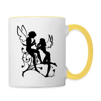 Engel, Fee, Elfe, Scherenschnitt Liebe Schutzengel - Tasse zweifarbig - Weiß/Gelb - Rechts