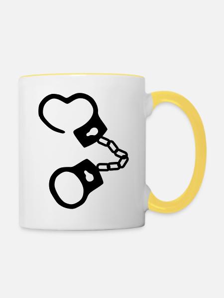 Handschellen - Tasse zweifarbig - Weiß/Gelb