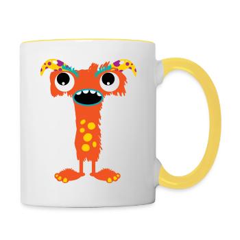 Buchstabe F Geschenk Monster ABC Vorname mit F - Tasse zweifarbig - Weiß/Gelb - Rechts