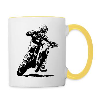 Motocross - Moto Cross - Supercross - MX - SX - Tasse zweifarbig - Weiß/Gelb - Rechts