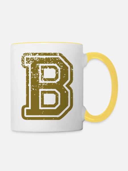 B - Buchstabe - Tasse zweifarbig - Weiß/Gelb