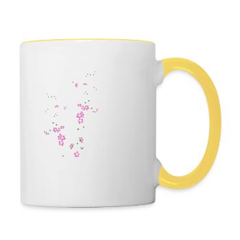 Sakura Haïku 桜の詩 ( poeme cerisier fleur - nature ) - Mug contrasté - blanc/jaune - Droite
