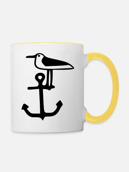 Möwe auf Anker - Tasse zweifarbig - Weiß/Gelb