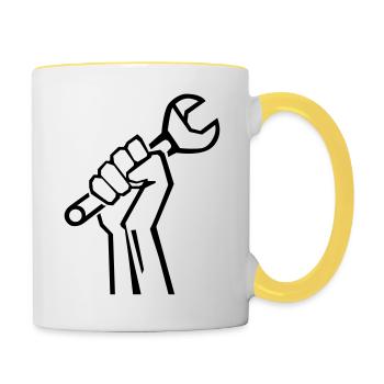 handwerker_f1 - Tasse zweifarbig - Weiß/Gelb - Rechts
