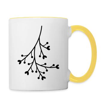 Branche coeur fleurs branche laisse gui amour - Mug contrasté - blanc/jaune - Droite