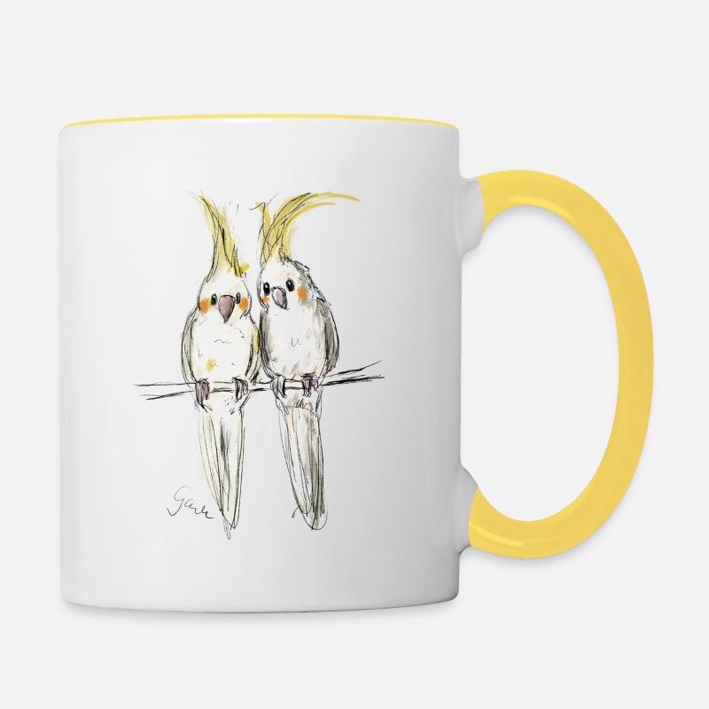 Nymphensittiche - Tasse zweifarbig - Weiß/Gelb