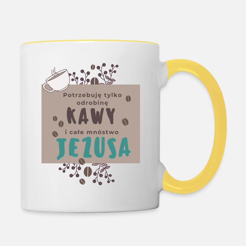 Juste un petit café et beaucoup de Jésus - Mug contrasté - blanc/jaune