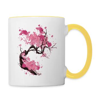 Arbre de Sakura - Mug contrasté - blanc/jaune - Droite