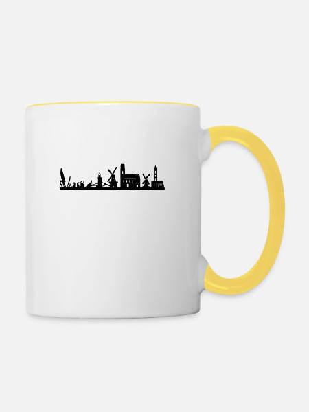Föhr Skyline schwarz - Tasse zweifarbig - Weiß/Gelb