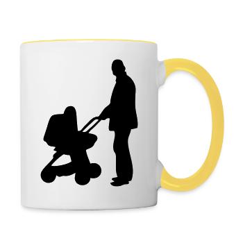 dad stroller silhouette - Contrasting Mug - white/yellow - Right