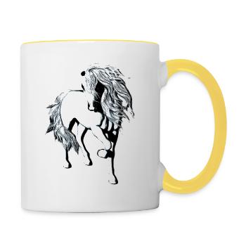 Cheval blanc sur fond transparent - Mug contrasté - blanc/jaune - Droite