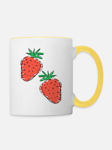 Erdbeere - Tasse zweifarbig - Weiß/Gelb