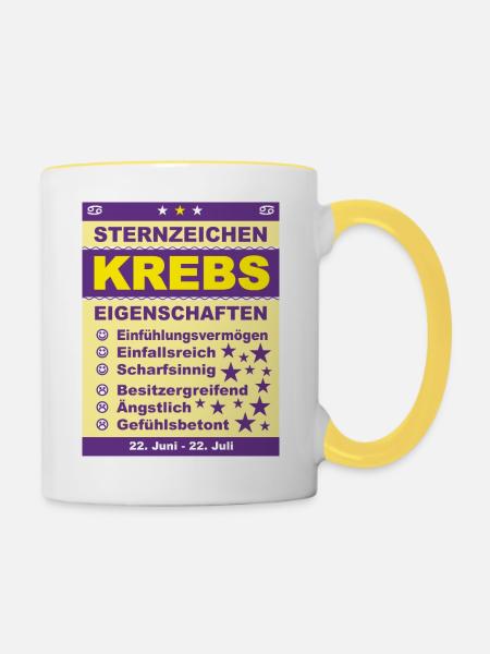 Sternzeichen Krebs - Tasse zweifarbig - Weiß/Gelb