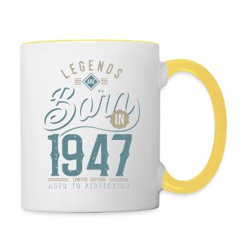legends are born in 1947, anniversaire 75 ans - Mug contrasté - blanc/jaune - Droite
